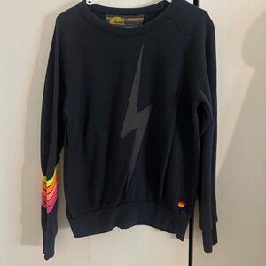 Aviator Nation Bolt Stitch Chevron Crew Sweatshirt in Heather & Neon Rainbow